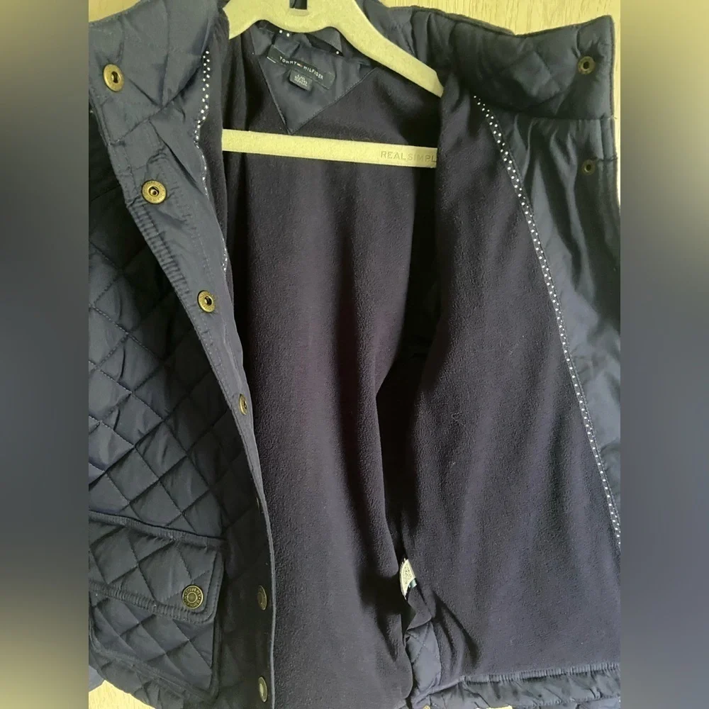 Tommy Hilfiger GIRLS Quilted Navy Blue Jacket w/ Hood & Belt L 12/14